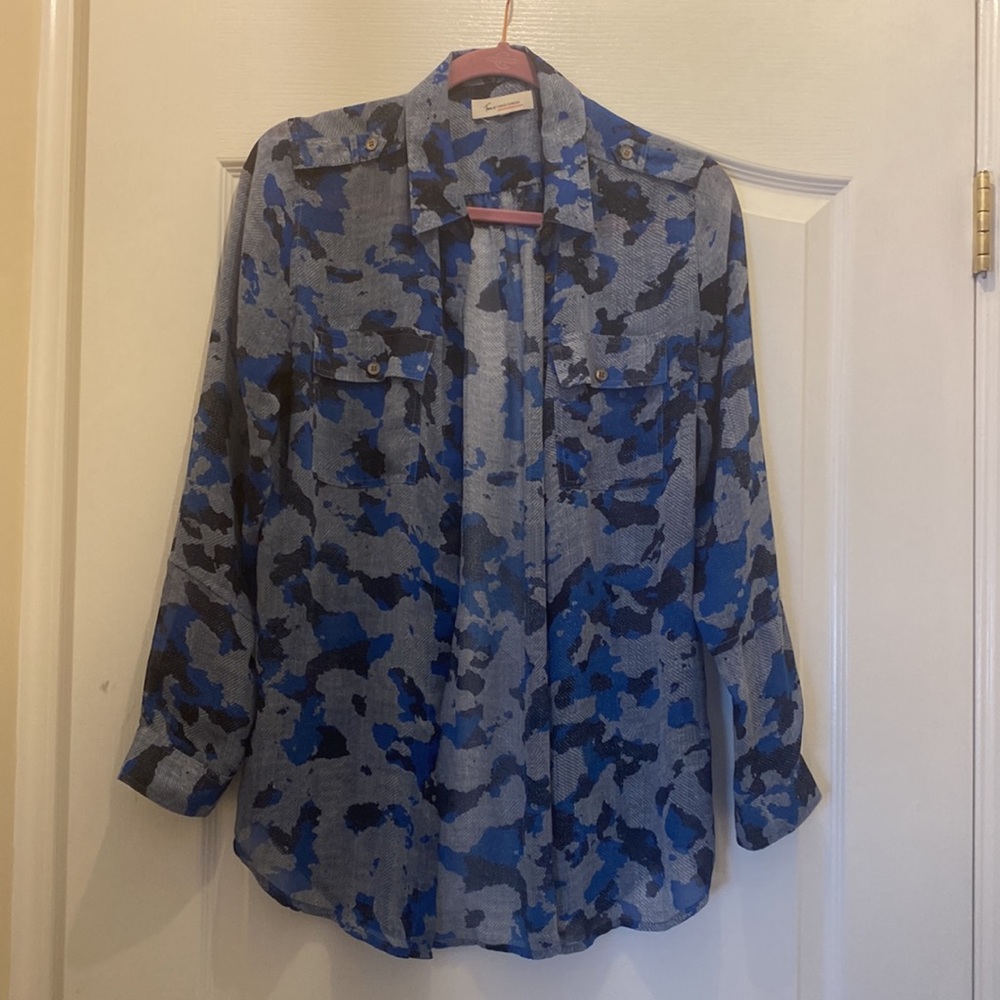 Size S, Blue Army Sheer Button Down - image 2